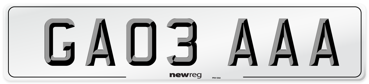 GA03 AAA Number Plate from New Reg